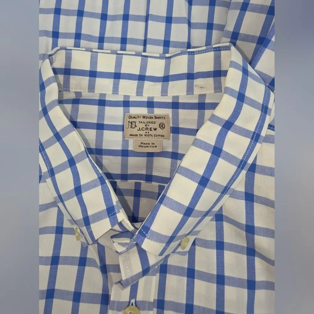 J. Crew Men's Tailored Blue White Check Button Down Shirt Size XL X-1935